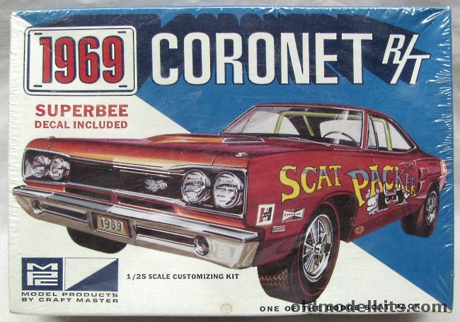 MPC 1/25 1969 Coronet R/T Dodge Scat Packer - or Superbee - With Trailer - Build It Police Car / Stock / Drag / Custom / Super Stock, 1769-200 plastic model kit